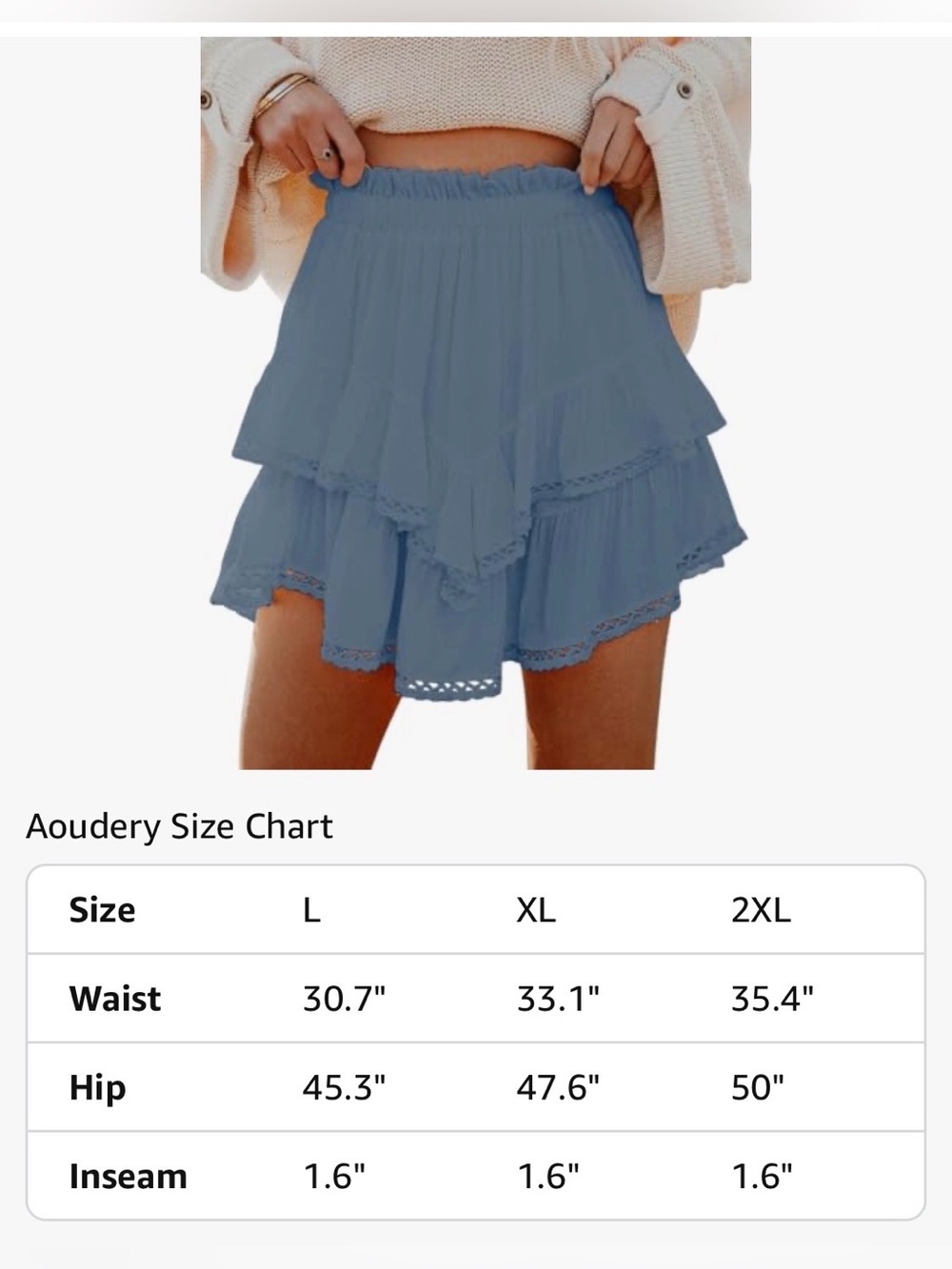 Flowy Shorts for Women Casual Ruffle Tiered Skorts High Waist powdered blue XXL - Picture 3 of 5